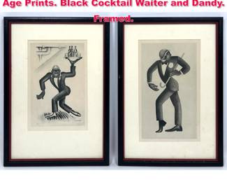 Lot 303 2pc MIGUEL COVARRUBIAS Jazz Age Prints. Black Cocktail Waiter and Dandy. Framed. 