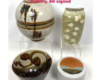 Lot 589 4pcs Glazed Ceramic Studio Art Pottery, All signed