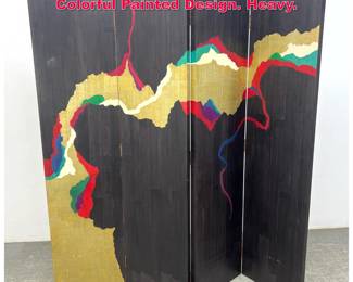 Lot 26 Decorator 4 Panel folding screen with Colorful Painted Design. Heavy.