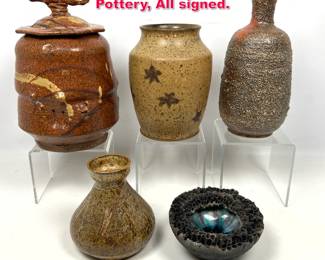 Lot 588 5pcs Glazed Ceramic Studio Art Pottery, All signed. 