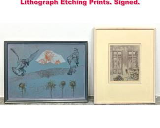Lot 381 2pcs Reiner Schwarz Surreal Lithograph Etching Prints. Signed. 