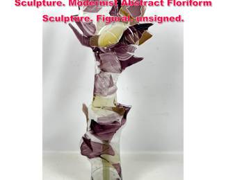 Lot 85 CHARLES BRAY Studio Art Glass Sculpture. Modernist Abstract Floriform Sculpture. Figural. unsigned. 