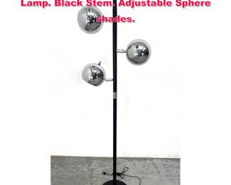 Lot 240 Modernist 3 Chrome Ball Floor Lamp. Black Stem. Adjustable Sphere shades. 