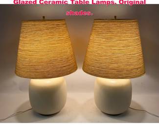 Lot 290 Pair Danish Modern Bostlund Lotte Glazed Ceramic Table Lamps. Original shades. 