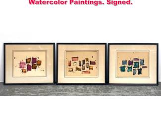 Lot 245 3pc L TORO Abstract Modernist Watercolor Paintings. Signed. 