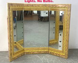 Lot 215 Tri Panel Mirrored Vanity Mirror with Lights. No Bulbs. 