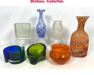 Lot 572 7pcs Art Glass Vases and Dishes. Colorful. 