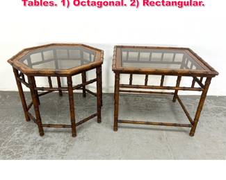 Lot 490 2pc Faux Bamboo Glass Top Side Tables. 1 Octagonal. 2 Rectangular. 