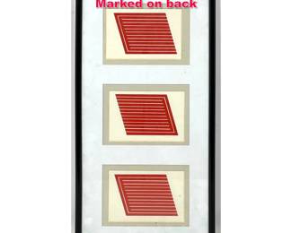 Lot 304 Donald Judd 3 piece prints in frame. Marked on back 