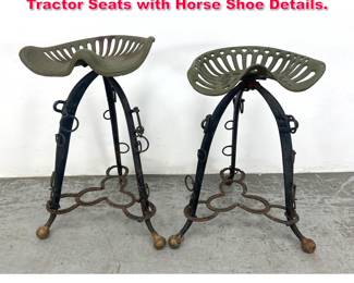 Lot 519 Pair Custom Welded Iron Bar Stools. Tractor Seats with Horse Shoe Details. 