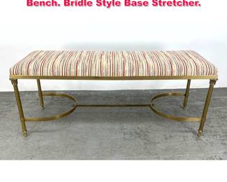 Lot 464 Brass Regency style Upholstered Bench. Bridle Style Base Stretcher. 