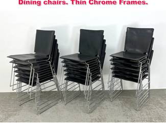 Lot 447 Set 18 Black Leather Stackable Dining chairs. Thin Chrome Frames. 