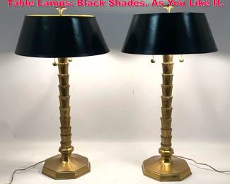 Lot 3 Pr Designer Brass Palm Tree Form Table Lamps. Black Shades. As You Like It. 