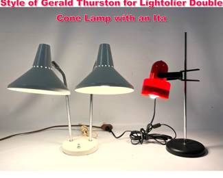 Lot 259 Mid Century Modern Table Lamps. Style of Gerald Thurston for Lightolier Double Cone Lamp with an Ita