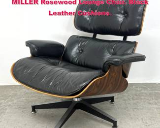 Lot 434 CHARLES EAMES for HERMAN MILLER Rosewood Lounge Chair. Black Leather Cushions. 