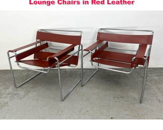 Lot 521 Pair Marcel Breuer Wassily style Lounge Chairs in Red Leather