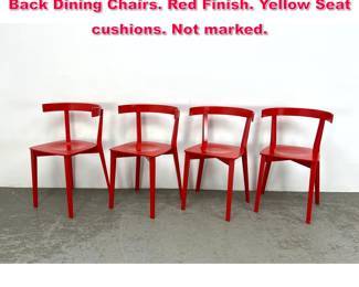Lot 165 Set 4 Fratelli Tominaga Bull Horn Back Dining Chairs. Red Finish. Yellow Seat cushions. Not marked. 