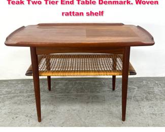 Lot 189 Poul Jensen Selig Danish Modern Teak Two Tier End Table Denmark. Woven rattan shelf