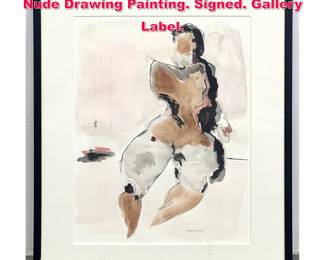 Lot 382 T.M. SCHLEIFER Ink and Watercolor Nude Drawing Painting. Signed. Gallery Label. 