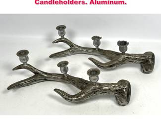 Lot 182 Pr Metal Staghorn Antler Candleholders. Aluminum. 