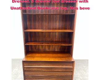 Lot 299 Danish Modern Rosewood Bookcase Dresser. 5 drawer low dresser with Unattached Bookcase top. Has beve