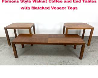 Lot 518 3pc Set. LANE American Modern Parsons Style Walnut Coffee and End Tables with Matched Veneer Tops