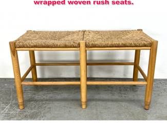 Lot 248 Vintage Wood Frame Bench. Double wrapped woven rush seats. 