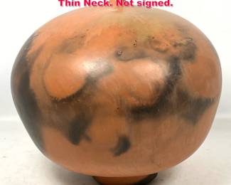 Lot 163 Large Bulbous Raku Pottery Vase. Thin Neck. Not signed. 