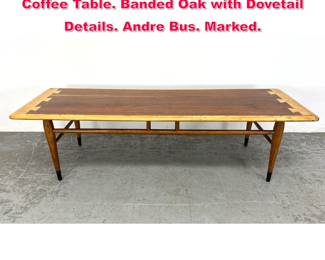 Lot 257 LANE American Modern Walnut Coffee Table. Banded Oak with Dovetail Details. Andre Bus. Marked. 