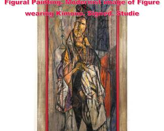 Lot 350 NORMAN RUBINGTON 1950 MCM Figural Painting. Modernist image of Figure wearing Kimono. Signed. Studie