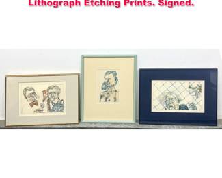 Lot 378 3pcs Reiner Schwarz Surreal Lithograph Etching Prints. Signed. 