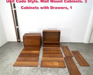 Lot 205 Mid Century Danish Modern Shelving Unit Cado Style. Wall Mount Cabinets. 3 Cabinets with Drawers, 1 