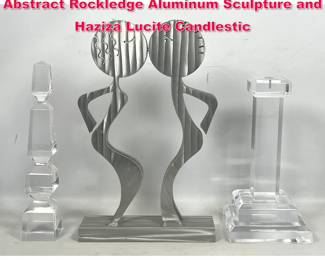 Lot 121 Mid Century Modern Lot. Modernist Abstract Rockledge Aluminum Sculpture and Haziza Lucite Candlestic