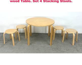 Lot 457 Alvar Aalto style Blond laminated wood Table. Set 4 Stacking Stools. 