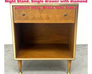 Lot 288 LANE American Modern Walnut Night Stand. Single drawer with diamond pattern inlay. Brass tone trim a