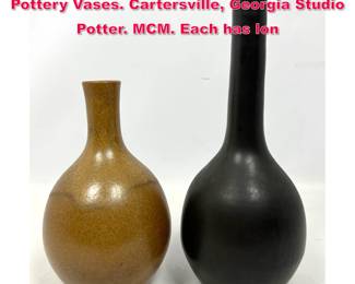 Lot 30 2pc W.J. GORDY Handmade Glazed Pottery Vases. Cartersville, Georgia Studio Potter. MCM. Each has lon