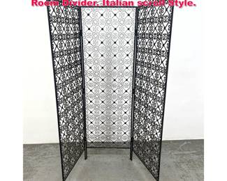 Lot 216 3 Panel Wrought Iron Folding Screen Room Divider. Italian scroll Style. 
