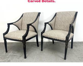 Lot 480 Pair Decorator Lounge Chairs with Carved Details. 