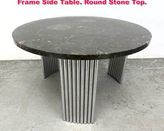 Lot 528 Modern Age style Chrome Tube Frame Side Table. Round Stone Top. 