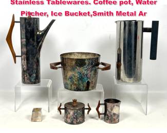 Lot 59 Mid Century Modern Chrome Stainless Tablewares. Coffee pot, Water Pitcher, Ice Bucket,Smith Metal Ar