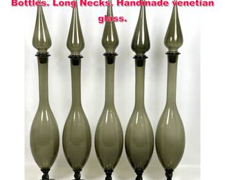 Lot 180 Set 5 Balboa Italy Tall Stoppered Bottles. Long Necks. Handmade venetian glass. 