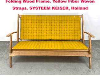 Lot 400 Dutch Woven Strap Love Seat. Folding Wood Frame. Yellow Fiber Woven Straps. SYSTEEM KEISER, Holland 