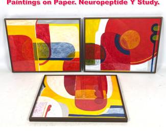 Lot 391 Set 3 Christov Osherov Acrylic Paintings on Paper. Neuropeptide Y Study. 