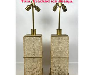 Lot 97 Pair Resin faux crystal lamps. Brass Trim. Cracked ice design. 