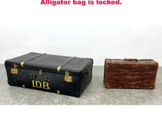 Lot 517 2pcs Vintage Luggage. Brown Alligator bag is locked. 