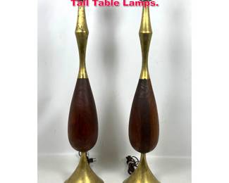 Lot 324 Pr American Modern Walnut Brass Tall Table Lamps. 