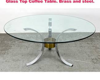 Lot 237 Vintage Mid Century Chrome Tripod Glass Top Coffee Table. Brass and steel. 