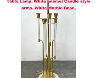 Lot 114 Tommi Parzinger style Tall Brass Table Lamp. White enamel Candle style arms. White Marble Base. 