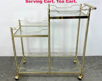 Lot 467 Brass and Glass TriLevel Rolling Serving Cart. Tea Cart. 