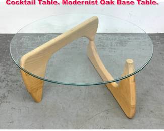 Lot 430 After ISAMU NOGUCHI Glass Top Cocktail Table. Modernist Oak Base Table. 